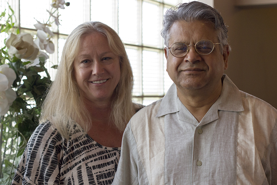 Our August 2013 volunteers of the month, Joan and Brijesh Sharma. Photo by Art Robinson.